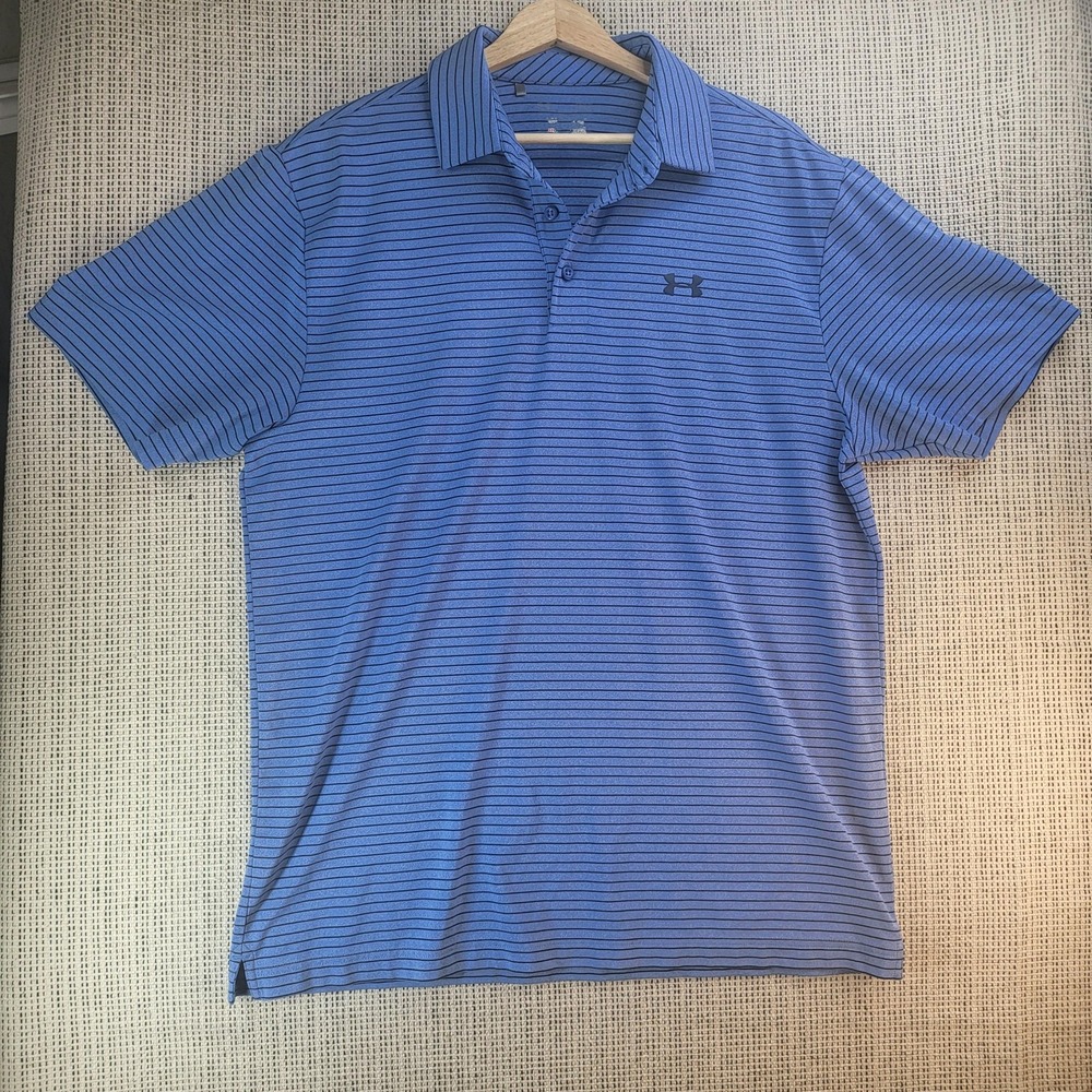 Under Armour Polo Shirt Mens Large Blue Stripe Performance‎ Golf Lightweight